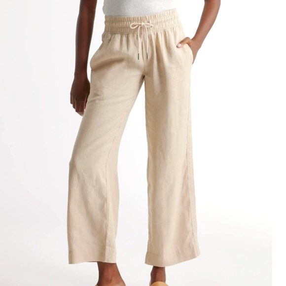 Quince Pants - Quince Wide Leg Pants Linen Drawstring Elastic Waist Tan Size XS 100% Linen Lux